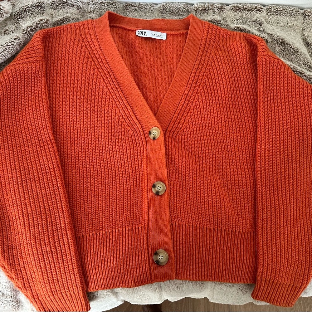Orange Zara cardigan
